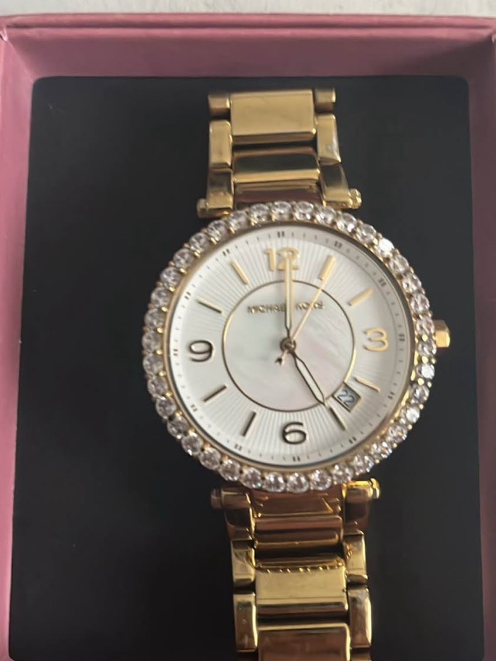 Michael Kors Gold Crystal-Accent Watch with White Dial